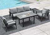 Gartenmöbel Set Aluminium 4 TLG, 3-Sitzer Sofa, 2 x Einzelsessel, 1 x Esstisch, 7 x Auflagen, wetterfest Essgruppe Gartengarnitur für Garten, Balkon & Terrasse (Grau)