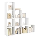WOLTU weißes Regal für Buch Spielzeug, Bücherregal mit 10 Fächern, Schrank für Wohnzimmer Schlafzimmer, Raumteil aus Holzewerkstoff, Würfelregal Stufenregal 136x29x136 cm RGB44ws