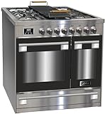 Kaiser HGE 93201 R Premium Edelstahl Gasherd mit Doppel-Elektrobackofen 115 L | Range Coocker 90cm | 8 Funktionen | 5 Gas Brennern 3,7 kW WOK Erdgas und Propangas | Selbstreinigung | Anti-Touch-Effekt