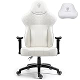 Dowinx Gaming Stuhl mit PU Leder, Schneidersitz Gaming Stuhl für schwere Personen, ergonomischer neigbarer Gamer Computersessel, großer und großer Büro PC Stuhl mit hoher Rückenlehne (Weiß)