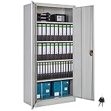 tectake® Aktenschrank, Büroschrank abschließbar, Mehrzweckschrank aus Stahl, Allzweckschrank mit 2 Türen, inkl. 3 höhenverstellbare Einlegeböden, Aktenschrank abschließbar 180x80x40 cm - grau