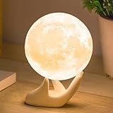 Mydethun Muttertagsgeschenk Mondlampe 3D Moonlight 9cm mit Keramikfuß Touch Control und USB wiederaufladbar weiß & gelb Geschenke für Frauen Mädchen Mutter Heimdekoration