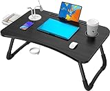 Elekin Tragbar Laptoptisch, Faltbare Notebooktisch Betttisch Lapdesks mit Tassenschlitz, Multifunktionstisch Zeichentisch für Sofa Bett mit Präsent Black