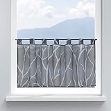 HongYa Scheibengardine Küche Voile Bistrogardine mit Schlaufen Transparente Gardine für Kleinfenster Äste Muster H/B 45/90 cm Grau