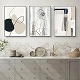 Herfair Bilder Wohnzimmer 3er Set Abstrakt Line Geometrie Wandbilder Poster Schlafzimmer Einfachheit Kunstposter Leinwandbilder Ohne Rahmen (50 x 70 cm)