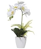 Olrla 41cm Weiß Künstliche Orchidee, Falsche Phalaenopsis mit Keramik Vase Hochzeit Garten Inneneinrichtungen (Weiß 1 Stiel)