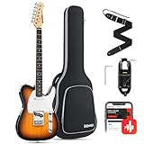 Donner E-Gitarre Telecaster E Gitarren Set volle Größe mit Tasche, Gurt, Kabel (Sunburst, DTC-100S)