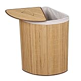 Wiltec Wäschebox 57L natur Eckwäschekorb mit Deckel aus Bambus faltbare Wäschebox zum Sortieren von Schmutzwäsche
