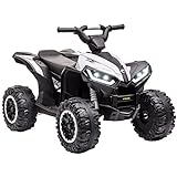 HOMCOM Elektro-Quad 12V Kinderquad mit USB-Anschluss, Kindermotorrad mit MP3-Musikplayer, Scheinwerfer, Kinderfahrzeug für Kinder 3-5 Jahre, 3-6 km/h, Metall, Weiß