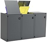 reinkedesign Mülltonnenbox Boxxi 3 x 240L aus verzinktem Stahl Anthrazit I Made in Germany | Inkl. Gasdruckdämpfern | UV-beständig I Schutz vor Nager I Flexibel erweiterbar