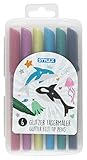 Stylex 64016 - Glitzer Fasermaler, Fasermalstifte für Kinder, 6 Farben in wiederverschließbarer Box, zum Malen, Basteln und Zeichnen