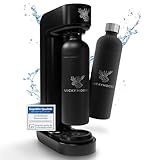 Luckymoose® Wassersprudler mit 2x 1,25L Edelstahlflaschen - Spart bis zu 25% CO2 dank Stopp-Automatik - Flaschen spülmaschinenfest & ohne Ablaufdatum (2x Schwarz)