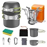 AUTOPkio Camping Kochgeschirr Set für 1-2 Personen, Outdoor Faltbare Camping Topf mit Gaskocher Picknick Geschirr Kit Leicht Aluminium Kochset für BBQ, Wandern, Kochen, Flüssiggas