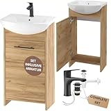 Deftrans waschbecken mit unterschrank 46,5 x 24,5 x 84 cm -waschtisch mit unterschrank Eiche, gäste wc waschbecken mit unterschrank und Waschtischarmatur 45 cm