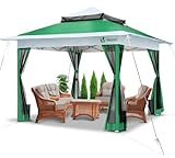 VOUNOT Pavillon Faltbar 3,6x3,6m, Pop Up Partyzelt mit Mesh Sides & Doppeldach, Faltpavillon Stabil mit Bein Gewichte & Roller Bag, Gartenpavillon Gartenzelt Grün