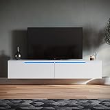 SONNI Lowboard, TV Board Weiss Hochglanz Hängend 160x35x30cm TV Schank mit LED-Beleuchtung(12 Farben können eingestellt Werden), Fernseherschank Griffloses Design. GTV009W-160