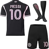 HUSSATEX Miami 2023/2024 Messi #10 Auswärts Kinder Fußball Trikot & Shorts mit Socken Jugendgrößen (Schwarz,30)