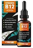 Vitamin B12 Tropfen - 1800 Tropfen (50ml) - bioaktives Methylcobalamin B12 - optimal hochdosiert mit 500mcg B12 - ohne Konservierungsstoffe oder Alkohol - 100% vegan