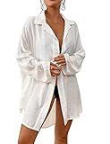 Bsubseach Frauen Button Down Strand Shirt Cover Up für Bademode Bluse Tops Weiß