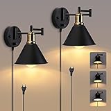 Lightess 2 Stück Wandleuchten Innen, Vintage Wandleuchte mit Kabel und Zuleitung, Dimmbar Wandlampe in Schwarz E27, Retro Metall Wandbeleuchtung für Wohnzimmer Schlafzimmer (Ohne Glühbirnen)