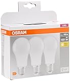 Osram LED Base Classic A Lampe, in Kolbenform mit E27-Sockel, nicht dimmbar, Ersetzt 100 Watt, Matt, Warmweiß - 2700 Kelvin, 3 Stück (1er Pack)