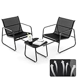 KOMFOTTEU 3 TLG. Balkonset Bistro-Set, Balkonmöbel Set mit 2 Stapelstühle aus Textilene-Stoff & Gartentisch, Garten Sitzgarnitur Sitzgruppe für Balkon Terrassen (Schwarz)