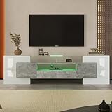 KecDuey TV Schrank 200 cm,Stilvoller TV-Schrank, Lowboard.hochglänzendes mit LED-Beleuchtung, Wohnzimmermöbel. modernes Design. elegante Glasoberfläche. (Grau, 200cm)