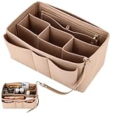 Handtaschen Organizer, Bag in Bag Organizer mit Entnehmbare Fächer,Filz Taschenorganizer,Filztasche mit Reißverschluss, Organizer tasche,Handtasche Innentasche für Handtaschen DamenL(Khaki, XL)