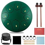 Steel Tongue Drum,Zungentrommel 8 Noten 6 Zoll Scheibentrommel Stahl Zunge Schlagzeuger Stahlzungen-Trommel Percussion Instrument Hand Pan Drum mit Zubehörbox,Tasche,Fingerpick,Musikbuch und Schlägel