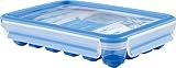 Emsa 514549 CLIP & CLOSE Eiswürfelbox | mit Frischedeckel | für 24 Eiswürfel | Flexibler Boden | 100 Prozent Dicht | selbst im gekippten Zustand | Blau | 22,6 x 16,5 x 4,9 cm