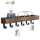 SWTYMIKI Schlüsselbrett mit Holztablett und 6 Haken - Multifunktionales Schlüsselhalter/Schlüsselboard, Schlüsselbrett mit Ablage für Flur, Schlafzimmer & Küche, Hängen Küchenbesteck