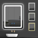 Badspiegel mit Beleuchtung, IP65 Super Wasserdicht LED Badezimmerspiegel mit Beleuchtung, Touch Schalter, 3 Farbtemperatur dimmbare, Beschlagfrei, Wandspiegel Badezimmer Spiegel mit EU-Stecker