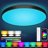 OPPEARL LED Deckenleuchte Dimmbar Flach Rund Schwarz 24W Deckenlampe mit Fernbedienung，RGB Steuerbar via App，2700K-6500K Smart LED Deckenlampe für Schlafzimmer Kinderzimmer Büro Wohnzimmer Ø30CM