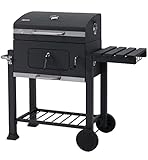 tepro Holzkohlegrill (Grillwagen) Toronto Click, Grillfläche: ca. 56 x 41,5 cm, mit Deckel, Edelstahl-Griff, Grillrost und Thermometer, Auf- und Abbau ohne Schrauben, Maße ca. 115 x 67 x 107 cm