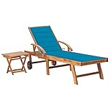 HEFZGDB Sonnenliege mit Tisch und Auflage Massivholz Teak Feldbett Gartenliege Strandkorb Geeignet für Pool, Terrasse, Garten.