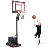 GOPLUS Basketballkorb outdoor, Basketballkorb mit Ständer, Korbhöhe von 105-260 cm einstellbar, Basketballständer tragbar mit 2 Rädern, Korbanlage für Kinder & Jugendliche