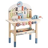 medoga Werkzeugbank für Kinder, Spielzeug-Werkbank, Holz, mit Werkzeugen Set, Holzkonstruktionsbank, für 3, 4, 5, Jahre alte Jungen und Mädchen