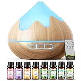 Huinnethrey 500ML Aroma Diffusor mit Top 8 Öle Geschenk Set, ätherisches Öl Diffuser mit Fernbedienung, Ultraschall-Luftbefeuchter für Home Office, 15 Farbe LED, Fernbedienung mit 4 Timer Einstellung