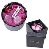 Edelsteinkerze im Glas mit echten Rosenblüten inkl. Geschenkverpackung, duftendem Sojawachs, ideal als Wohnzimmerdeko oder Herzensmensch