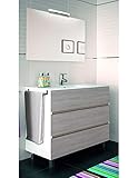 Duschschrank Area mit Waschbecken, Spiegel und Handtuch (LED-Wandleuchte nicht im Lieferumfang enthalten), Weiß und Aschgrau, 70 cm