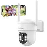 Rebluum 2K WLAN Kamera Outdoor,3MP PTZ IP 360 Grad Kamera kabellos,überwachungskamera aussen akku,Farbe nachtsicht,KI-Bewegungsmelder,Sirene,2-Wege-Audio,IP66,/Cloud Speicher/Arbeite mit Alexa