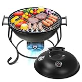 TOKTOO Tragbarer Holzkohlegrill mit einstellbarem Gebläse, Ø 44cm BBQ Grill mit Deckel, Grillrost und Thermometer, Kohlegrill für Barbeque Camping, Terrasse, Garten, Charcoal grill