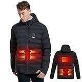 Telguua Beheizbare Jacke mit Powerbank, Herren Heizjacke 14400mAh 7.4V, Beheizte Jacken with Kapuze, Heizbare Jacke Daunenjacke Winterjacke Wärmende Jacket für Weihnachten