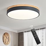 Qamra Moderne LED Deckenleuchte Holz,Runde Deckenlampe,3000K-6500K Deckenleuchten Dimmbar mit Fernbedienung,Wohnzimmerlampe,Schlafzimmerlampe, Lampe Deckenlampen,für Küche(Grau 40cm)