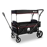 elvent® SmartCruiser City Bollerwagen - Handwagen faltbar mit Dach I Sitzpolster, Hecktasche, Feststellbremse, PU-Reifen, 5-Punkt-Gurt I für 2 Kinder | Teleskop-Zugstange (Schwarz)