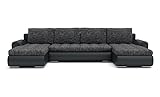 Mebligo - Ecksofa mit Schlaffunktion und Bettkasten Tokio III, Eckcouch aus Kunstleder, Sofa U Form 302x159x89 cm, Couch Wohnzimmer, Ecke Sofa Wohnlandschaft, Schlafsofa Dunkelgrau/Kunstleder Schwarz