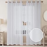 CUCRAF Leinenoptik Weiß Voile Vorhänge mit Ösen H225 x B140cm 2er Set Halbtransparent Gardine für Schlafzimmer Wohnzimmer