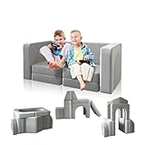 hoopyosms Modulares Kinder-Spielsofa, 10 Stück, baubare Forts, umwandelbares Kinder-Sofa, Kleinkind-Sofa mit ausklappbarer Funktion für Spielzimmer und Schlafzimmer, Grau