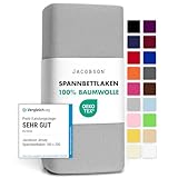 Jacobson Jersey Spannbettlaken Spannbetttuch Baumwolle Bettlaken (140x200-160x200 cm, Grau)