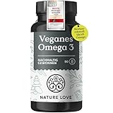 NATURE LOVE® Omega 3 vegan - Markenrohstoff life's®Omega - hochdosiert mit 1.444 mg Algenöl pro Tagesdosis - 90 Kapseln - nachhaltig, laborgeprüft, produziert in Deutschland